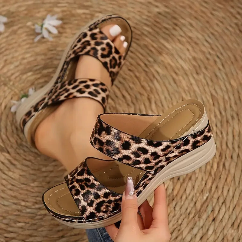 LIMITED OFFER | 50% OFF TODAY ONLY 🎁Women's Leopard Print Wedge Slide Sandals