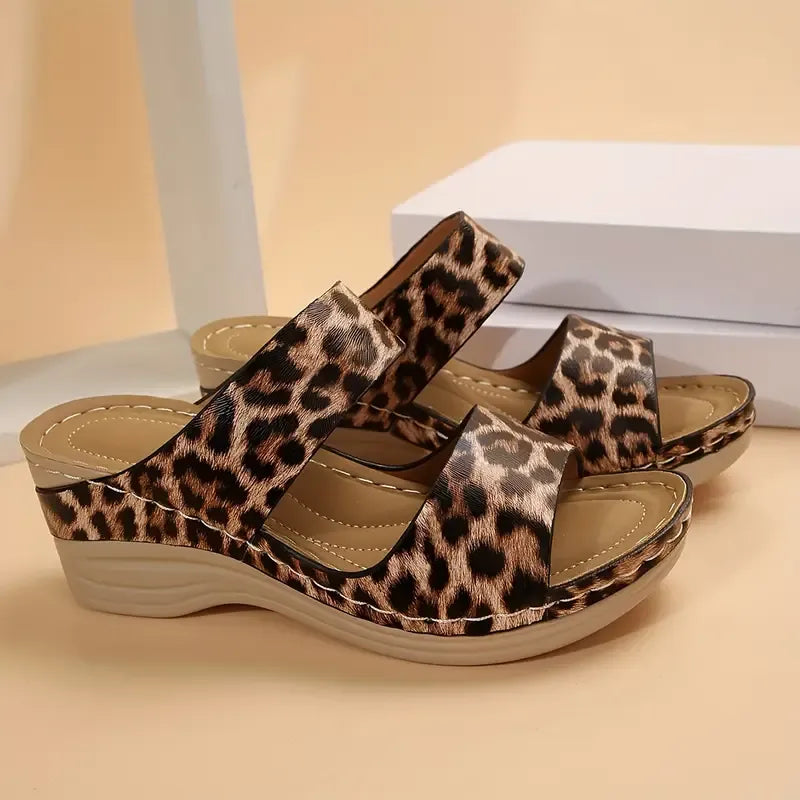 LIMITED OFFER | 50% OFF TODAY ONLY 🎁Women's Leopard Print Wedge Slide Sandals