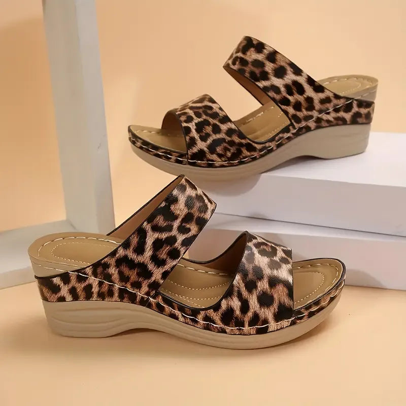 LIMITED OFFER | 50% OFF TODAY ONLY 🎁Women's Leopard Print Wedge Slide Sandals