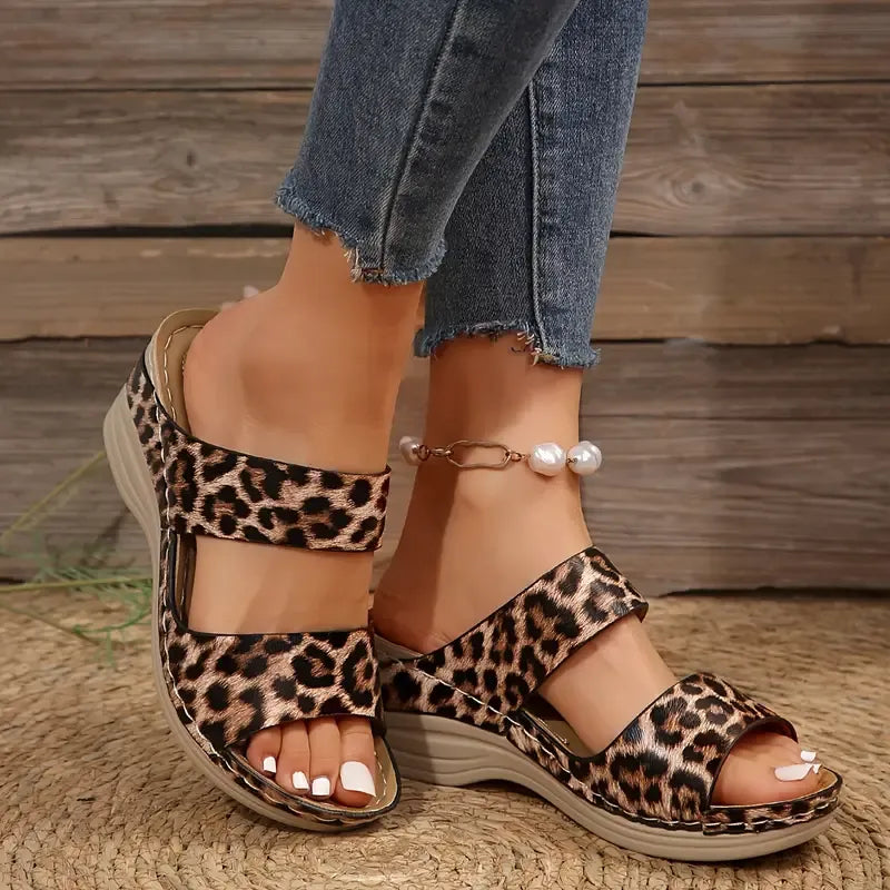 LIMITED OFFER | 50% OFF TODAY ONLY 🎁Women's Leopard Print Wedge Slide Sandals