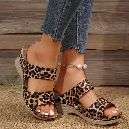 LIMITED OFFER | 50% OFF TODAY ONLY 🎁Women's Leopard Print Wedge Slide Sandals