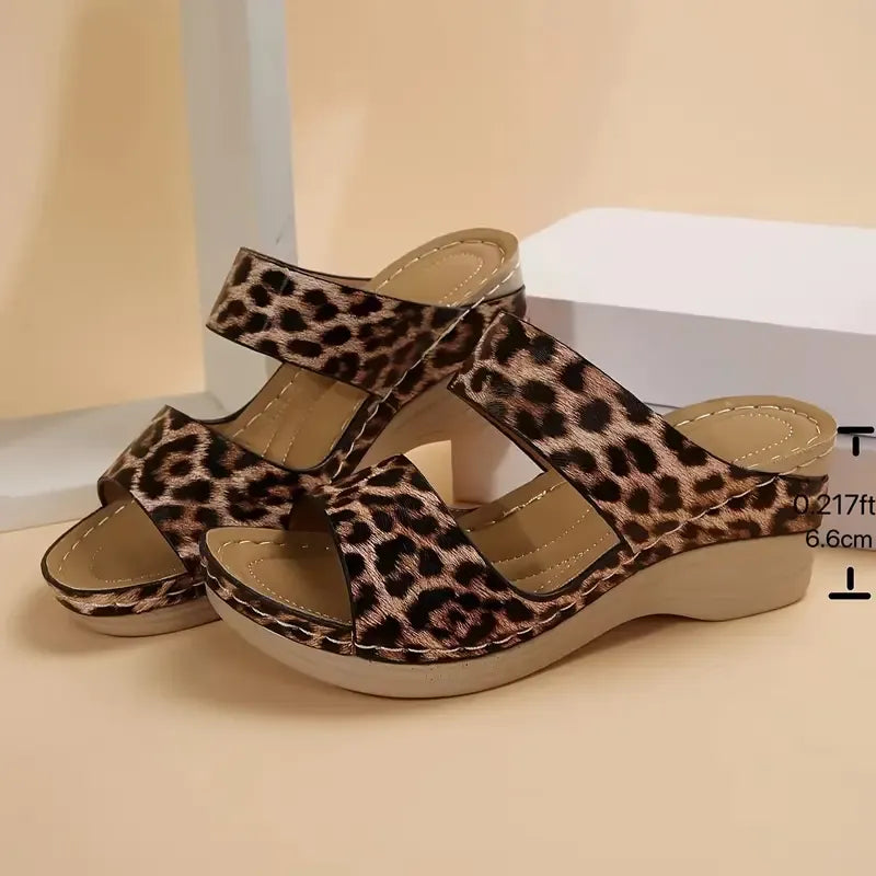 LIMITED OFFER | 50% OFF TODAY ONLY 🎁Women's Leopard Print Wedge Slide Sandals
